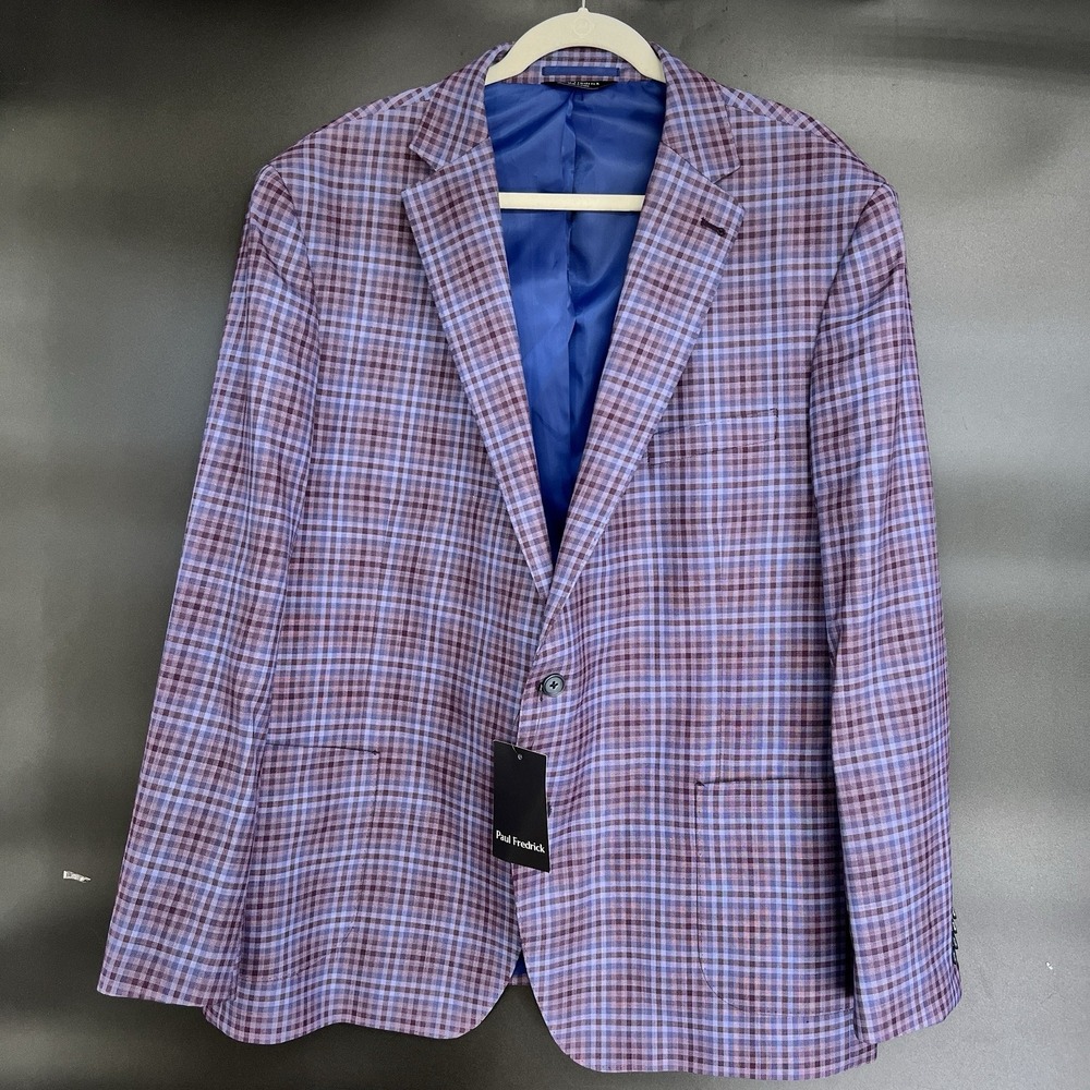 Paul Fredrick Wool Plaid Sport Coat Blazer Purple JMV009W 50R
